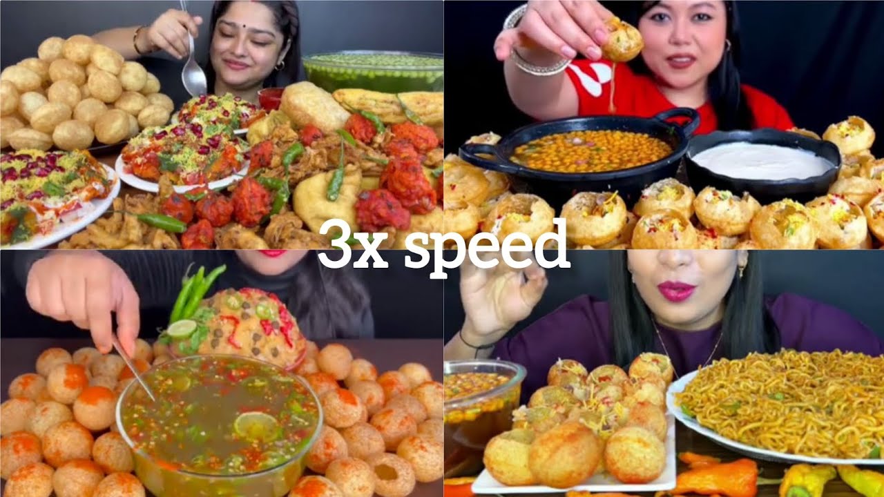"ASMR Golgappa Eating Challenge 🥵 3x Speed | Extreme Crunchy Pani Puri Mukbang🤤😋 | No Talking"
