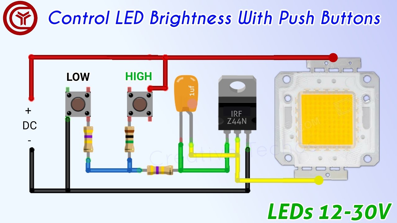 Flagermus Måling Bagvaskelse Push button led brightness control circuit - YouTube