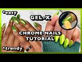 GEL-X GREEN CHROME POWDER NAILS TUTORIAL | easy and cheap