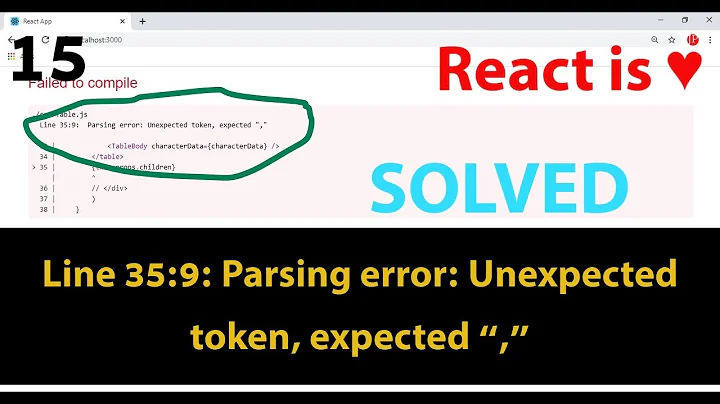 15 - Line 35:9:  Parsing error: Unexpected token, expected "," Error Solved in React