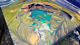 Midnight On The Green - Landscape Galaxy Pour - Fluid Art