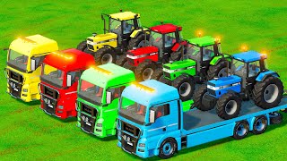 TRANSPORTING PIXAR CARS & FRUITS WITH COLORED & JOHN DEERE vs CLAAS vs TRACTORS - BeamNG.drive #983