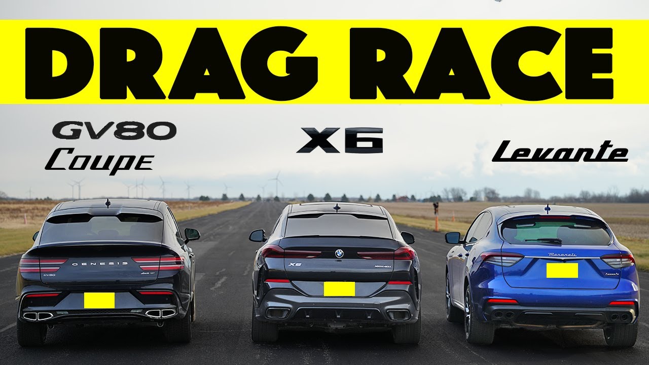 BMW X6 vs Genesis GV80 Coupe vs Maserati Levante, Drag and Roll Race. Ends Badly!