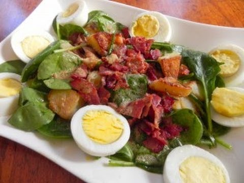 Spinach Salad with Bacon, Egg & Rosemary Potatoes