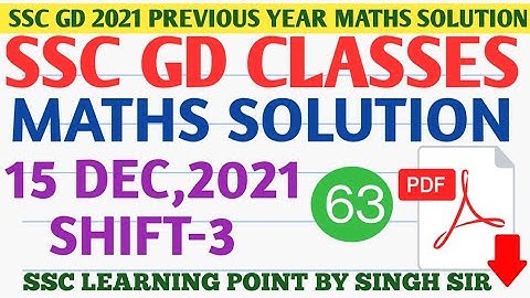 SSC GD 2021 (15 DEC, 2021 3rd Shift) Maths Solution || GD Solved Paper by Singh sir.