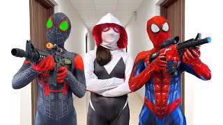 3 SPIDER-MAN Bros Story Nerf Gun || SPIDER-GIRL need help! Let's goo...! ( Live Action, POV )