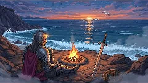 “Pixel Knight’s Campfire – Relaxing Ocean Waves & Crackling Fire Sounds | SoftAura Relaxation ASMR”