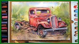 truck watercolor painting rusty pastel trucks watercolors paintings paint traceable drawing draw paintingvalley pattern amp mixing expressive frugal