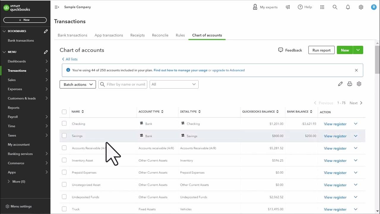 How do i determine the account type of an account in quickbooks
