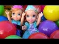 Balls ! Trampoline !  Elsa & Anna & Barbie playing in Balls