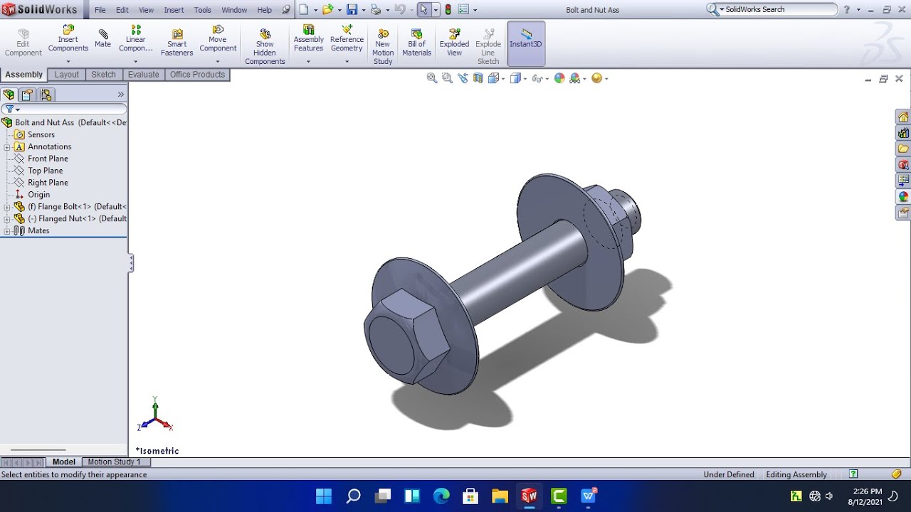 Modeling And Assembly OF A Flange Bolt And Nut In Solidworks - YouTube