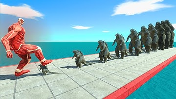 ALL Forms of COLOSSAL TITAN VS 10 Growing Levels of GODZILLA - Animal Revolt Battle Simulator