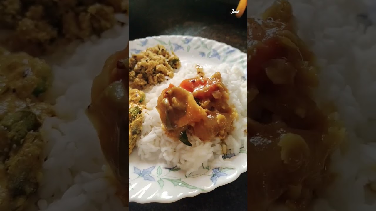 Lunch Platter-Rice,Sambar, Nenthrampazham Kurukku Kalan,Vaazhathandu Thoran 