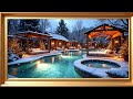 Snowy Hot Tub Paradise 4K Wallpaper  | Calming  Instrumental Music |  Snowfall Winter Ambience