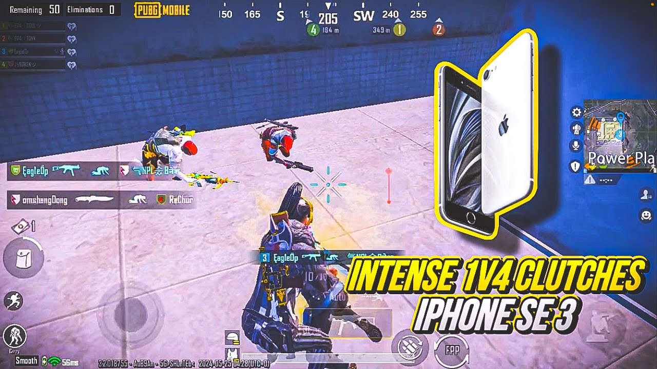 INTENSE 1V4 CLUTCHES ⚡️IPHONE SE 3 SMOOTH + 60FPS PUBG/BGMI TEST 2024 ...