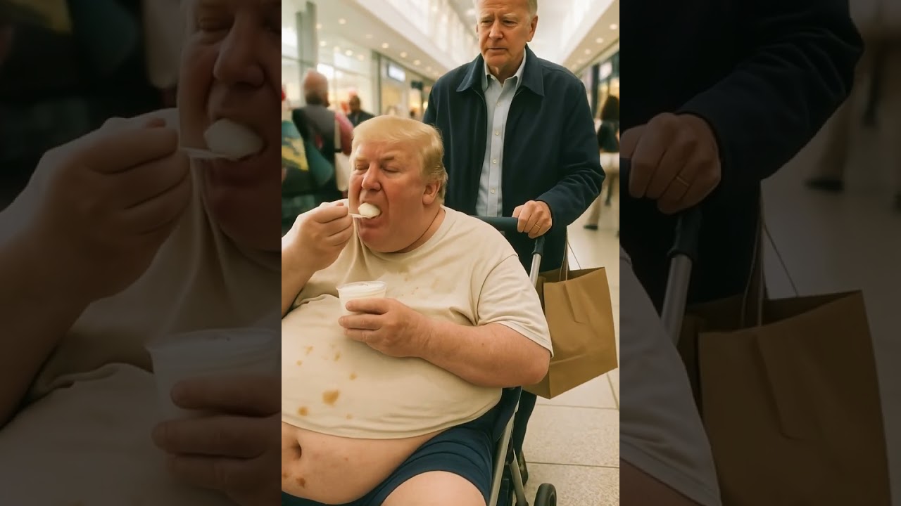 Trump in a Mall Stroller with Ice Cream  
