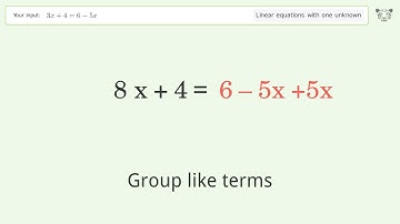 Solve 3x+4=6-5x: Linear Equation Video Solution | Tiger Algebra