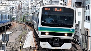 《松戸のE231系0番台付属5両 TK入場回送(指定保全)》E231系0番台付属東マト133編成(ハロゲンライト)が恵比寿駅④を非常警笛を鳴らしながら通過!《回8991M》