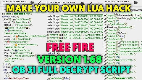 FREE FIRE FULL DECRYT SCRIPT  1.68 | MAKE YOUR OWN LUA HACK SCRIPT FREE FIRE