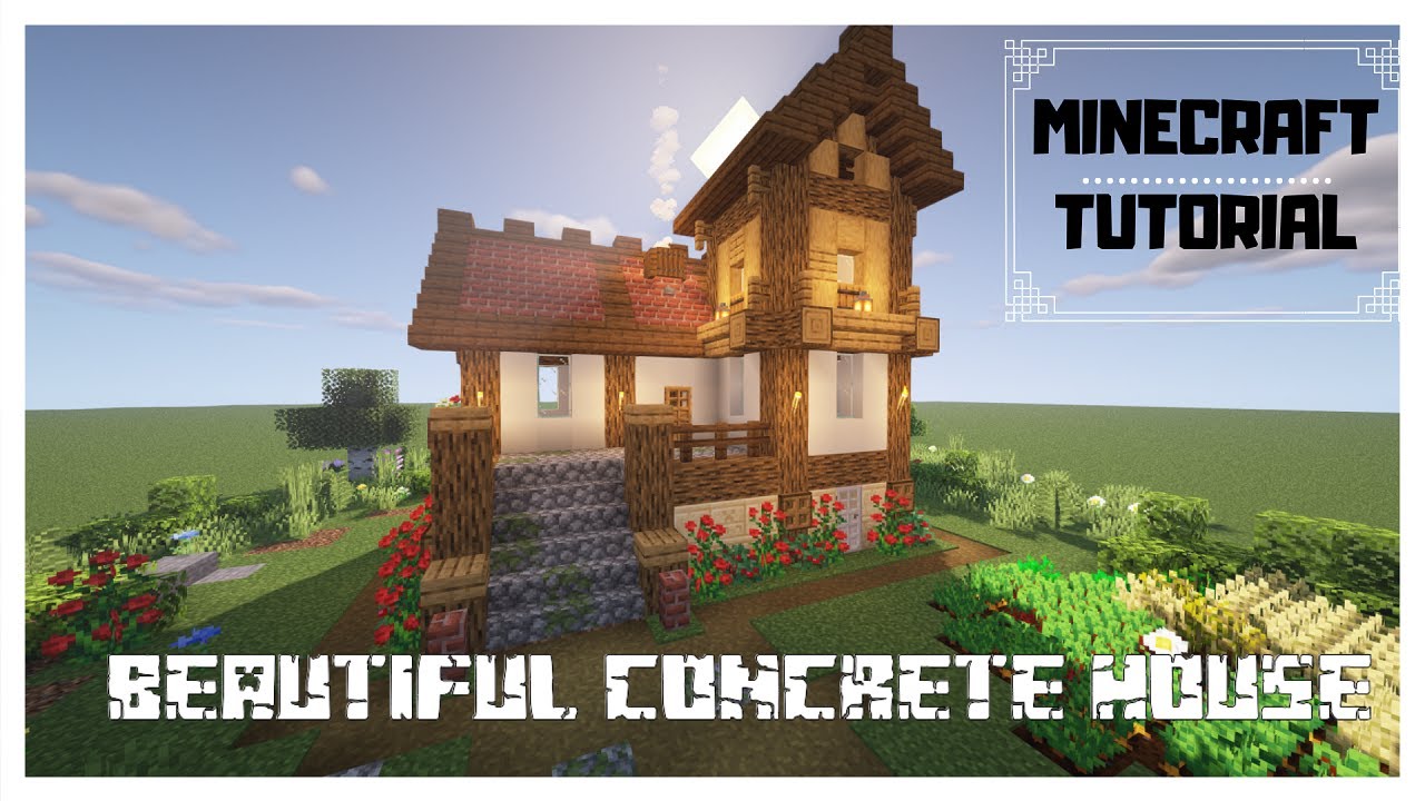How to build a Beautiful Minecraft Concrete House : Minecraft Tutorial
