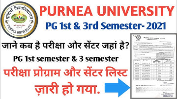 Purnea university 1st Semester & 3rd Semester Exam Program and Center list 2021|पीजी 1 & 3 सेमेस्टर