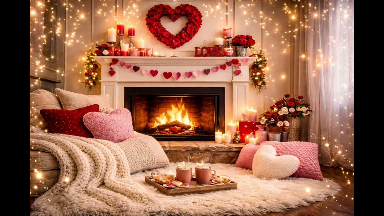 Romantic Valentine’s Fireplace Ambience ❤️🔥 Cozy Fire, Soft Glow, Relaxing Love Vibes.