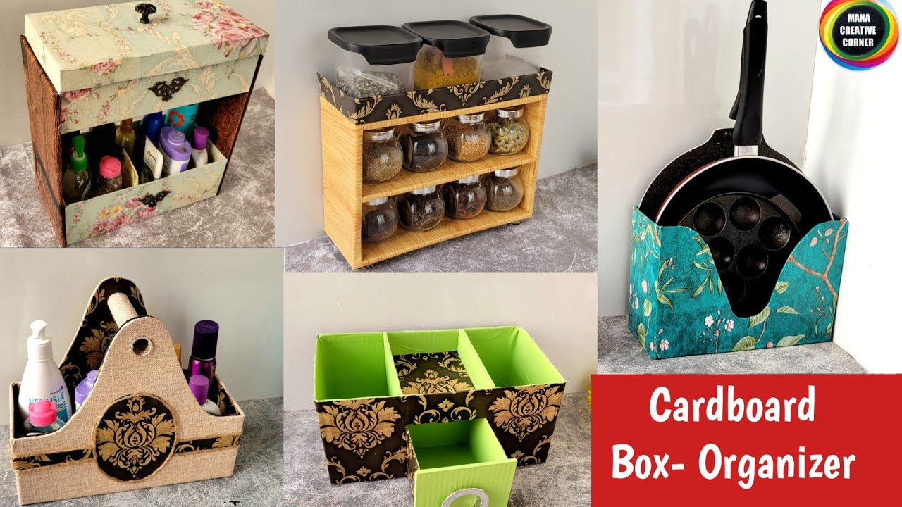5 DIY Cardboard box ideas for storage/ 5 DIY Organizer Ideas using