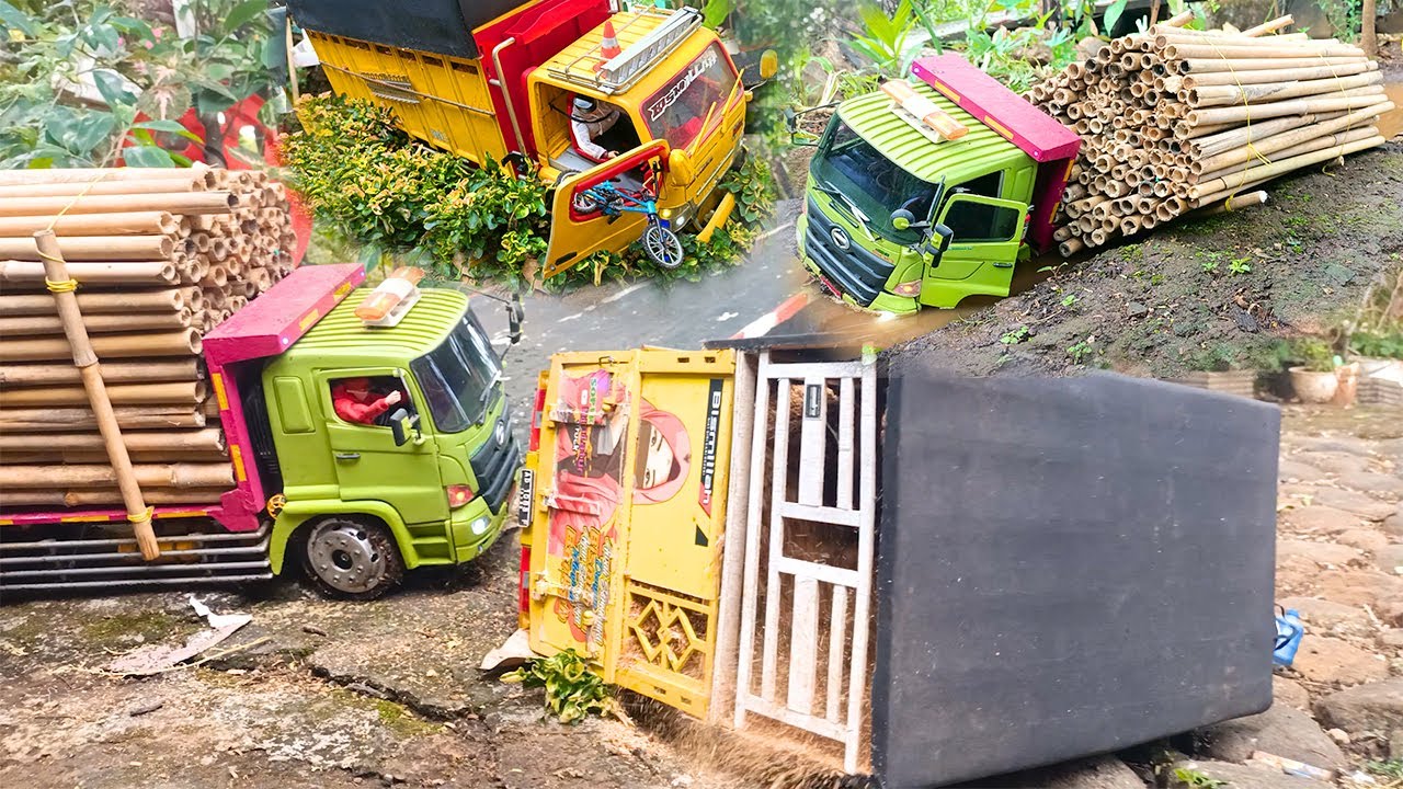 Желтый грузовик Mitsubishi RC против грузовика Hino 500 RC🚛, самый безбашенный экшен для миниатюрных