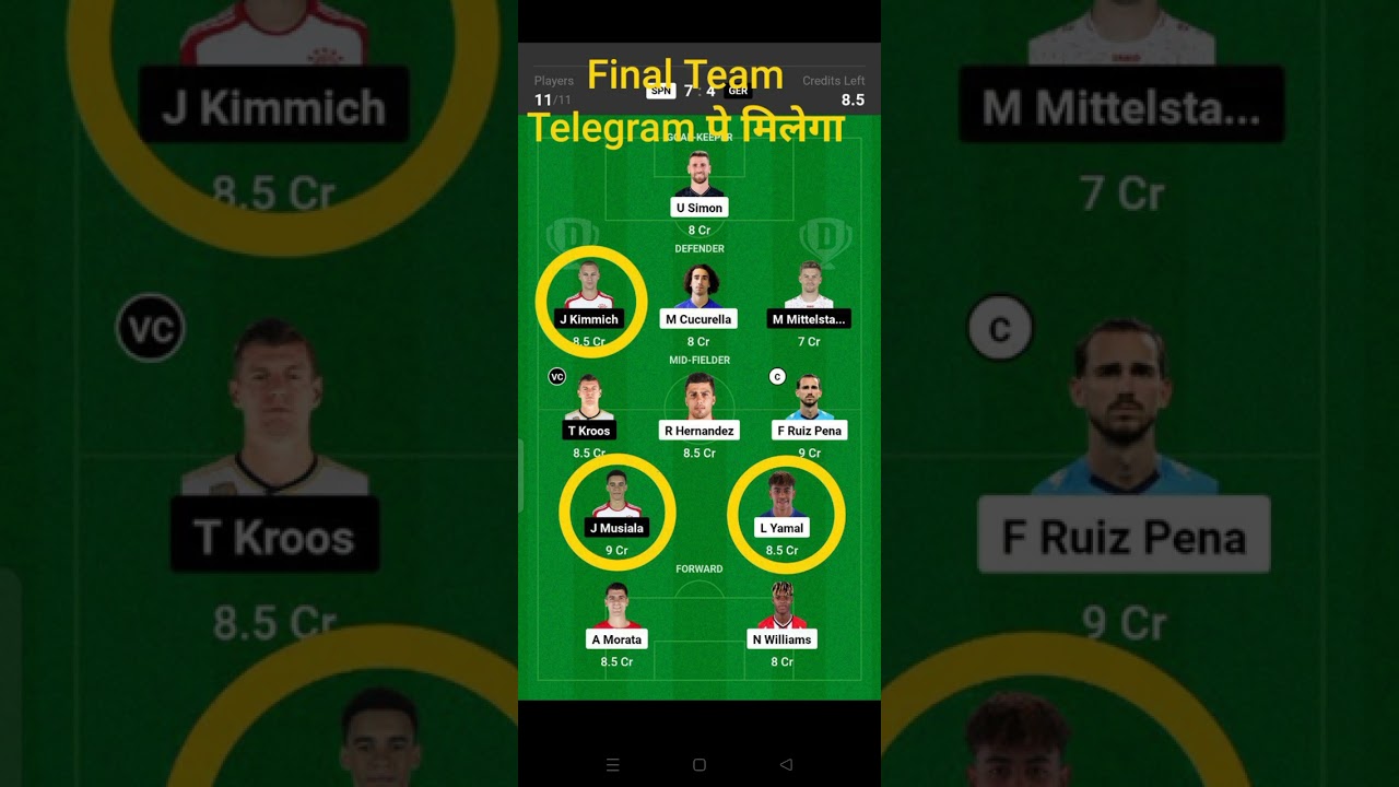SPN vs GER Dream11 Team | Spain vs Germany dream11 prediction | Euro2024 prediction 