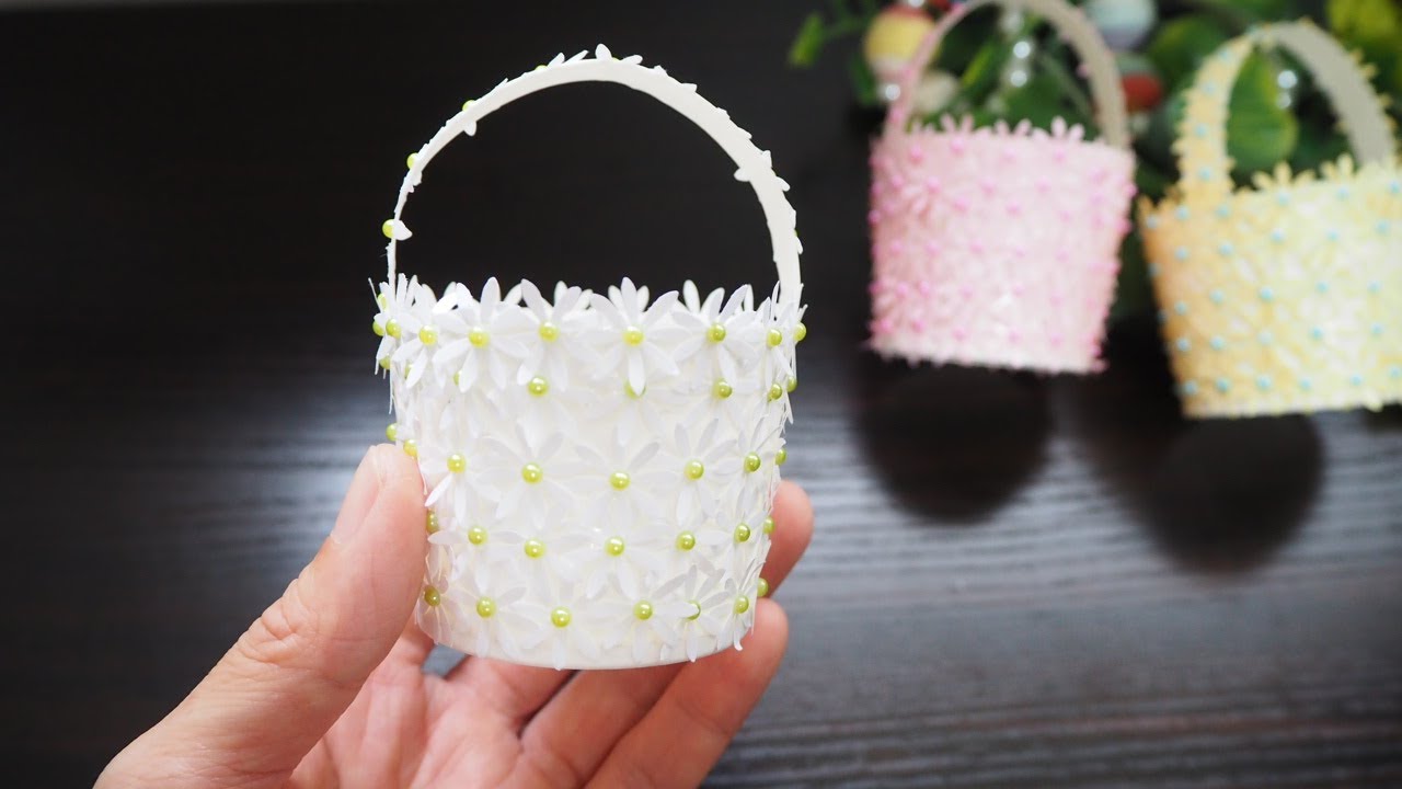 Diy Basket From Paper Cup 紙コップで作った可愛いミニバスケット Very Easy ミニバスケット 紙コップ工作 Youtube