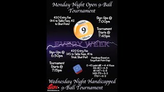 Shooters' Wednesday Night Handicap 9-Ball Tournament (5/22/24)