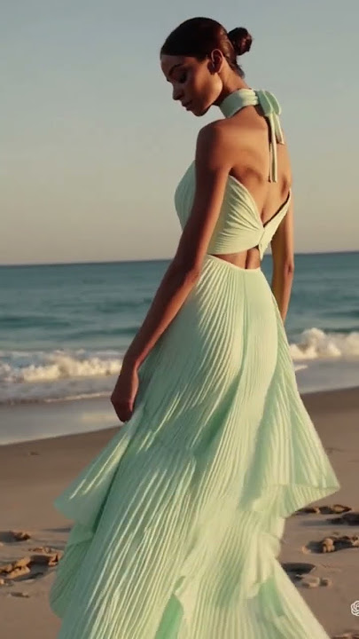Seafoam Serenity | Backless Pleated Dress for Coastal Getaways / #fashion #trending #viral