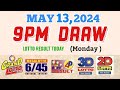 Lotto Result Today 9pm draw May 13, 2024 6/55 6/45 4D Swertres Ez2 PCSO#lotto