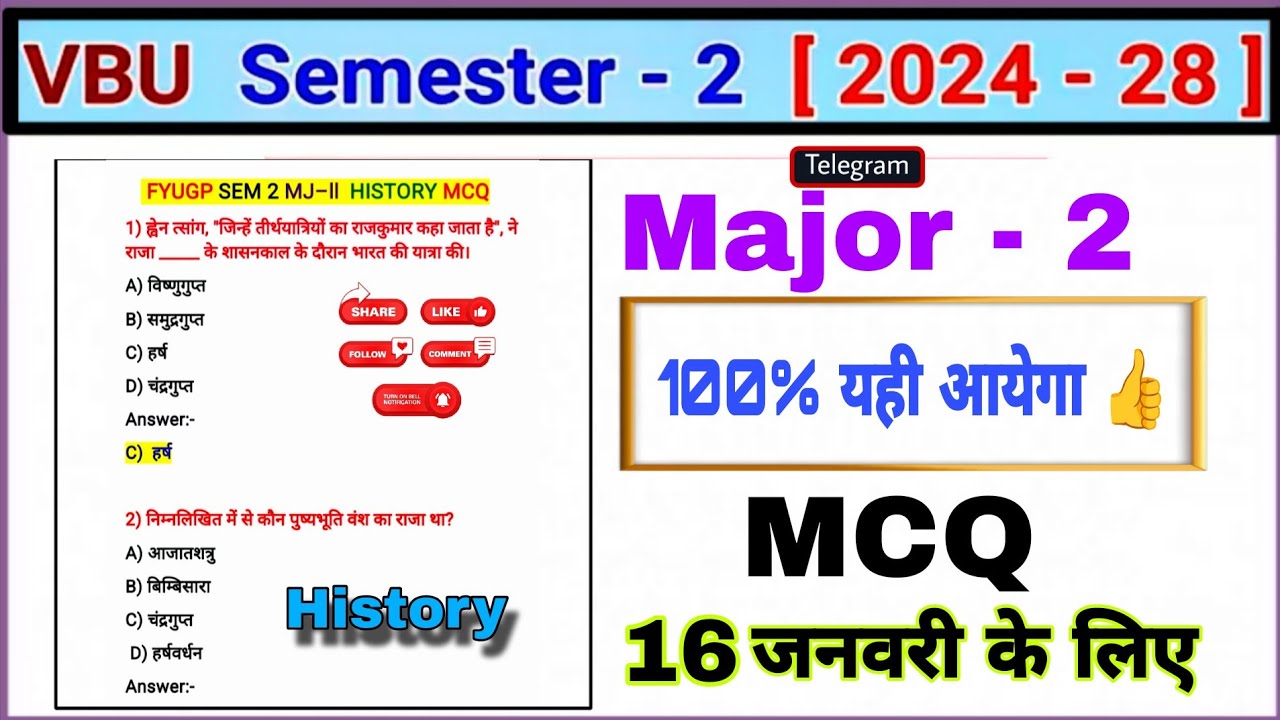 VBU SEM 2 Major - 2 History Objective Question (2024-2028) MCQ 