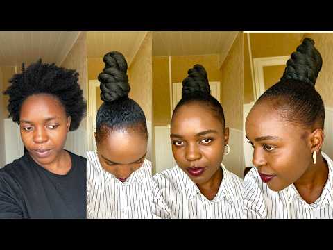HOW TO DO A SLEEK FAUX BUN ON NATURAL 4C HAIR TOP KNOT BUN WITH WEAVE PONYTAIL TUTORIAL 