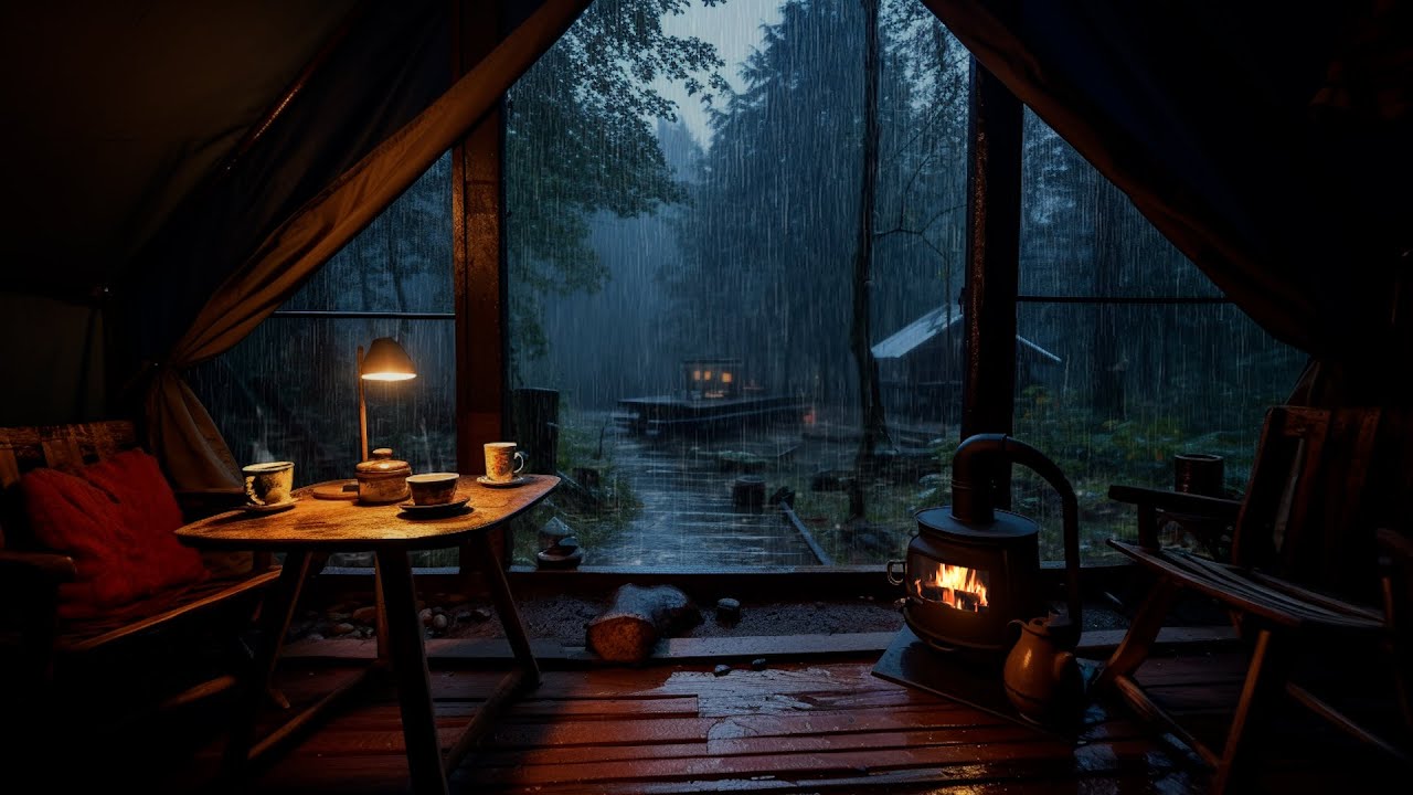 Camping Rainy Day | Relax, Reduce Stress & Study with Heavy Rain on Tent | Rain Sounds for Sleeping