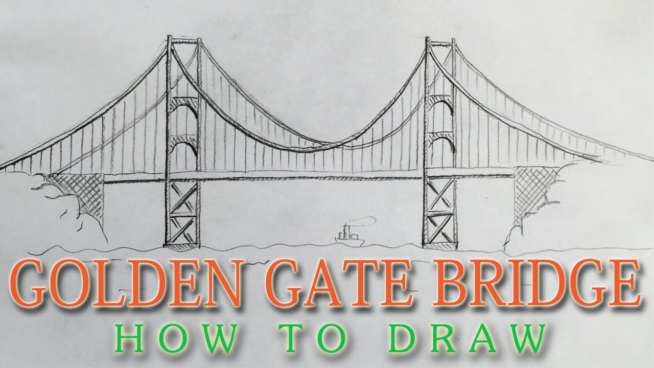 How to draw the Golden Gate Bridge EASY - San Francisco landmark - YouTube