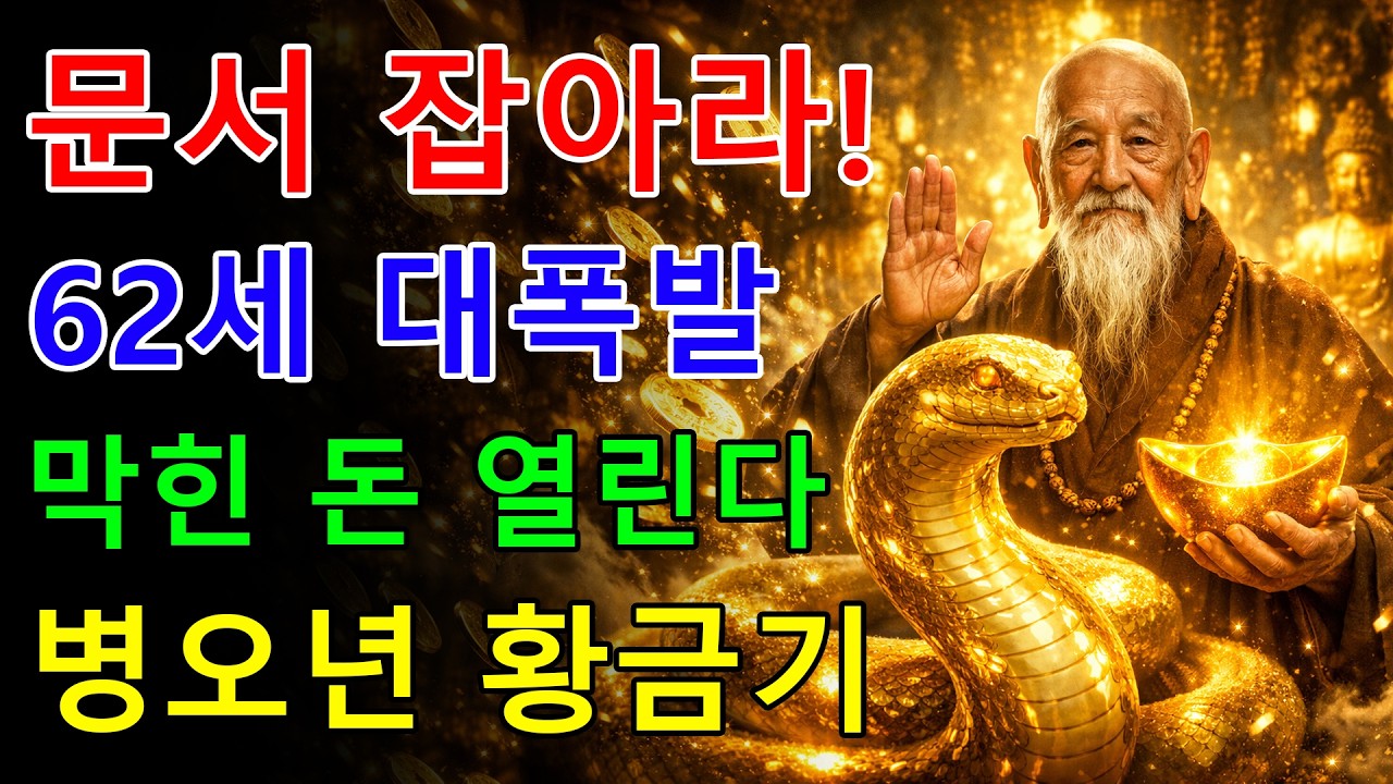 2026년 1965년생 뱀띠, 62세에 문서가 열리면 재물 폭발합니다｜병오년 운명 대전환