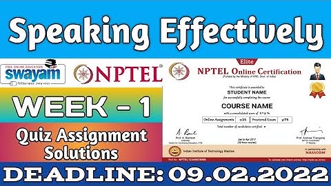 Speaking Effectively | NPTEL | Week 1 Assignment 1 Solution | Jan 2022