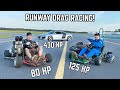 Racing our 900cc Ducati Kart vs. 670cc 2 Stroke Go Kart at an AIRSTRIP! (feat. Audi R8)