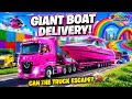 GIANT PINK TRUCK vs HUGE BOAT! 🚛🌈#transporting #fs22 #gaming #asmr