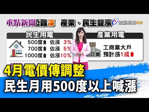 4月電價傳調整 民生月用500度以上喊漲【重點新聞】-20230305