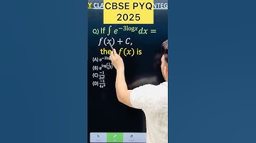 Q) If Integration ∫𝑒^(−3log𝑥) 𝑑𝑥=   𝑓(𝑥)+𝐶,  then 𝑓(𝑥) is   #cbse2024 #CBSE2025  #cbse