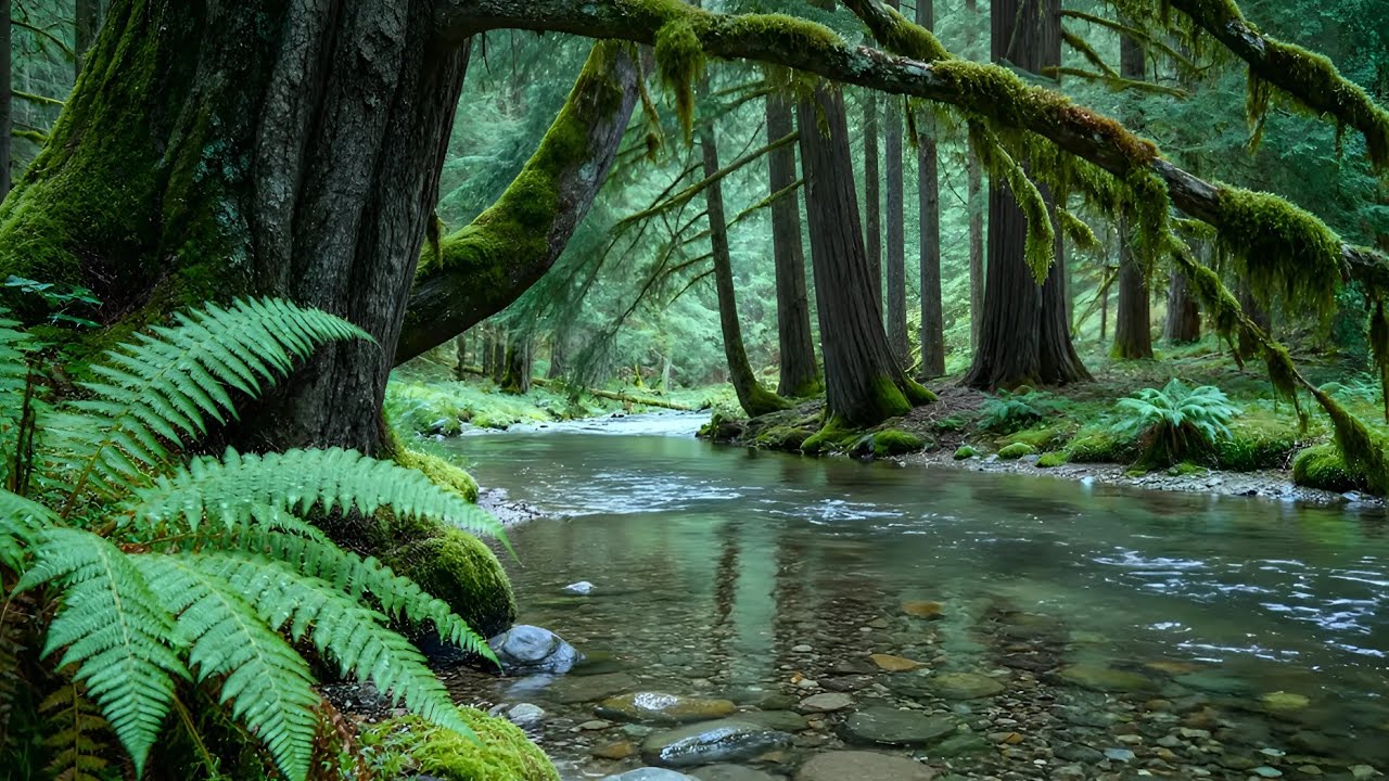 Calming Forest Ambience - River Flowing Birds Chirping in Hidden Forest Ambience for Rest, Medicine