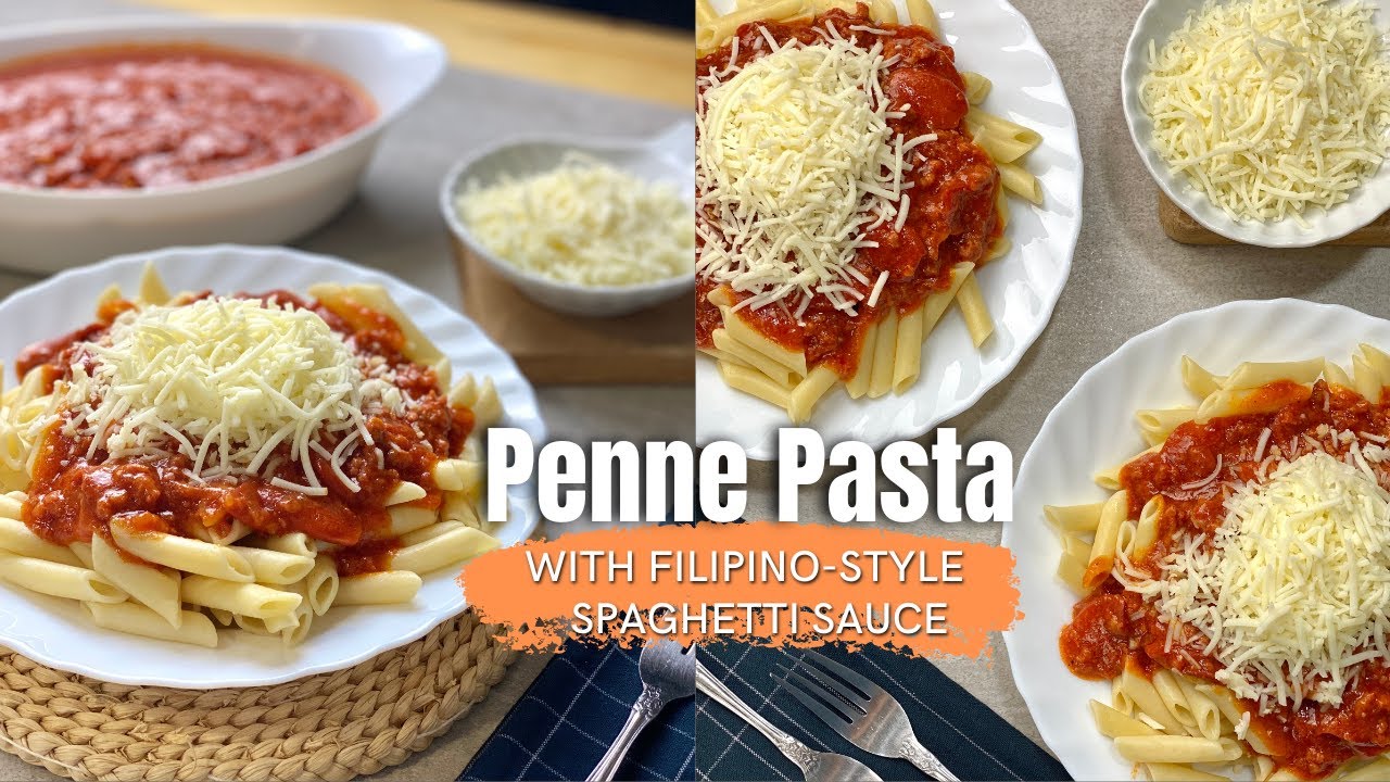 Cheesy Penne Pasta with Filipino Sweet-Style Spaghetti Sauce 
