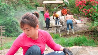 Two Younger Sisters Go To Help Build Concrete Road To The Farm - How to build | Nhất Daily Life