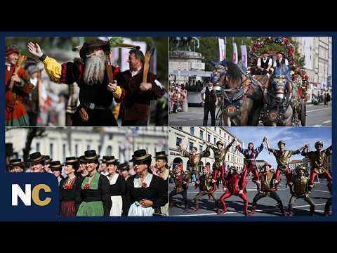 Munich Oktoberfest Parade Kicks Off With Lederhosen, Dirndls And Bavarian Traditions | AQ1Z