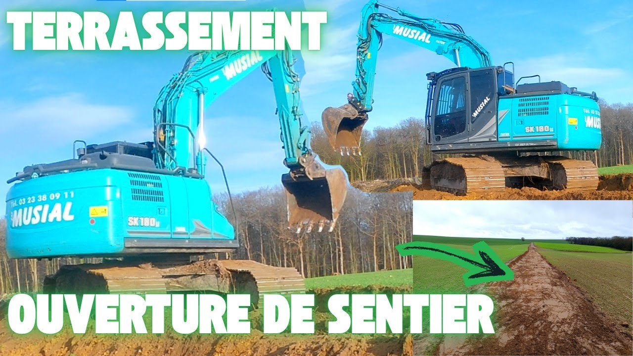 Chantier de dessouchage et de terrassement pour ré ouvrir ce sentier de randonnée 