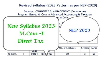 M.Com -I Direct Tax || NEP 2020 || New Syllabus 2023 || SPPU ||