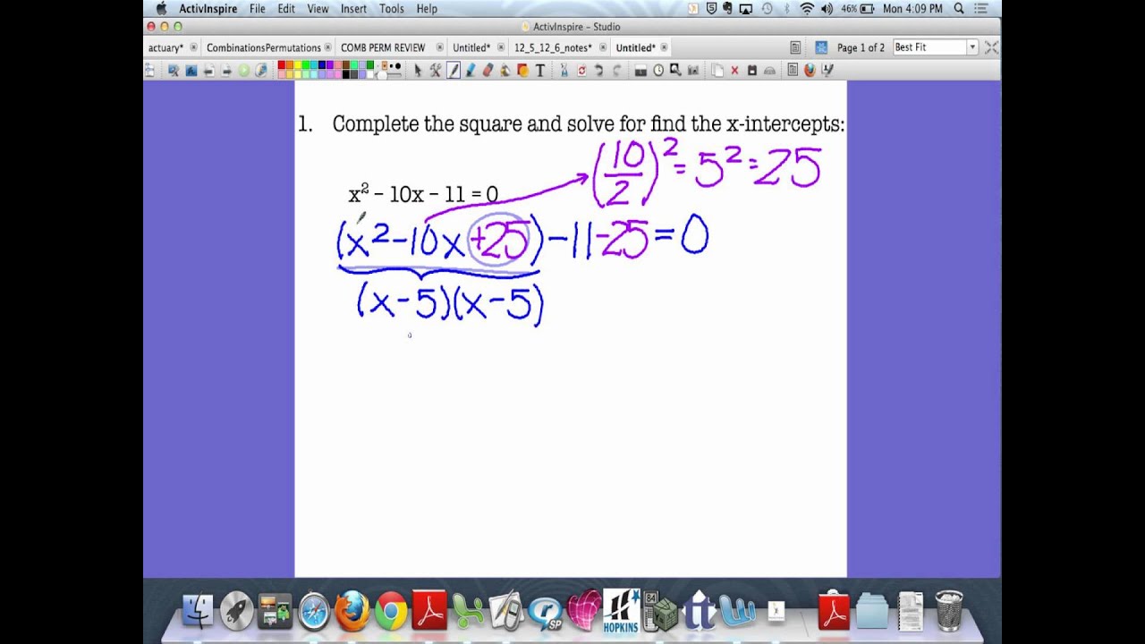 Completing the square a = 1 (Example 1 Section 7.2) - YouTube